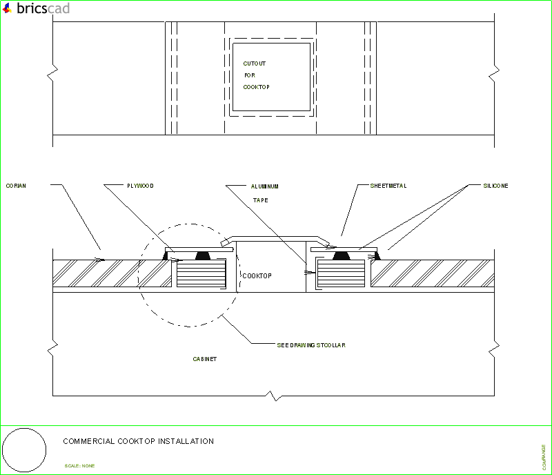 Commercial Cooktop Installation layout.. AIA CAD Details--zipped into WinZip format files for faster downloading.