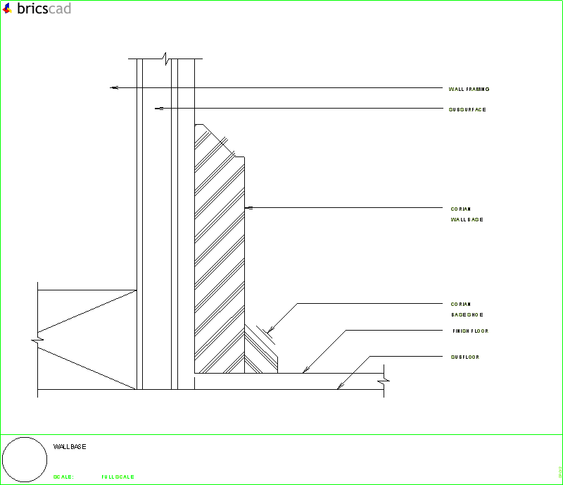 Wall baseboard and shoe detail. AIA CAD Details--zipped into WinZip format files for faster downloading.