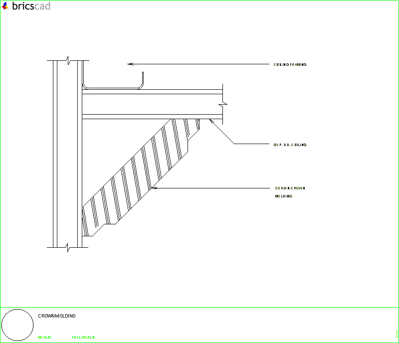 Crown molding installation detail. AIA CAD Details--zipped into WinZip format files for faster downloading.