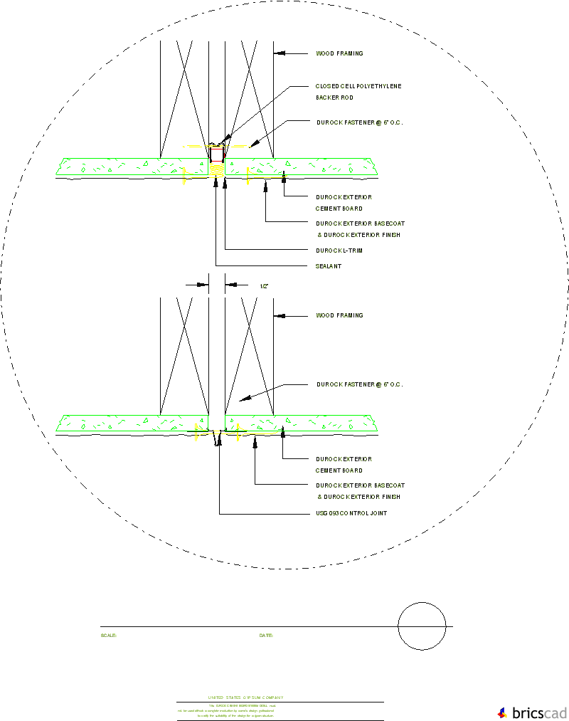 DUR105 - CEILING CONTROL JOINT (WOOD FRAME)). AIA CAD Details--zipped into WinZip format files for faster downloading.