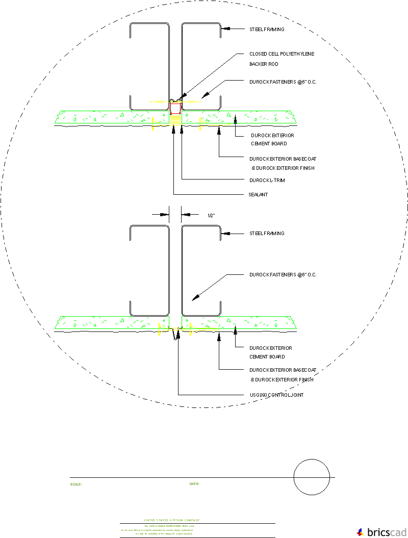 DUR106 - CEILING CONTROL JOINT (STEEL FRAME)). AIA CAD Details--zipped into WinZip format files for faster downloading.