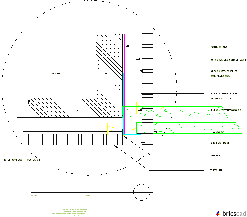 DUR509 - TILE FASCIA/SOFFIT DETAIL. AIA CAD Details--zipped into WinZip format files for faster downloading.