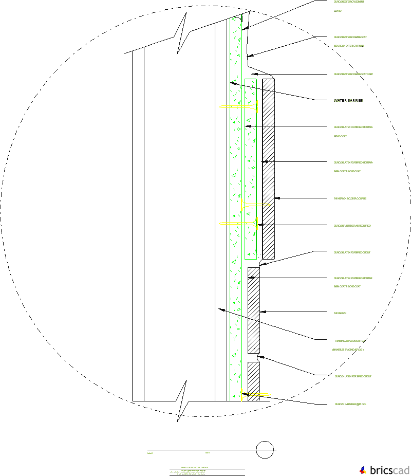 DUR601 - TRANSITION DETAIL (DUROCK EXTERIOR FINISH/THIN BRICK). AIA CAD Details--zipped into WinZip format files for faster downloading.