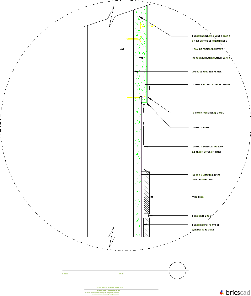 DUR604 - TRANSITION DETAIL (EXTERIOR FIN/THIN BRICK W/ REVEAL). AIA CAD Details--zipped into WinZip format files for faster downloading.