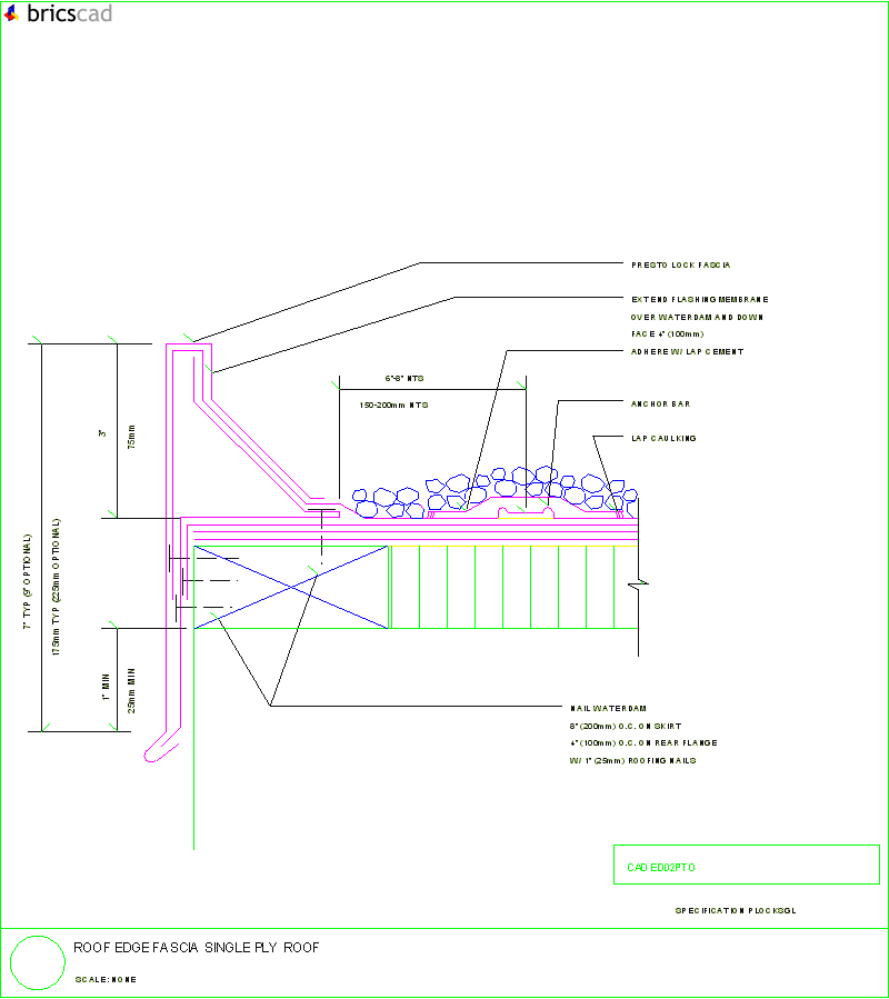 ROOF EDGE FASCIA SINGLE PLY ROOF. AIA CAD Details--zipped into WinZip format files for faster downloading.