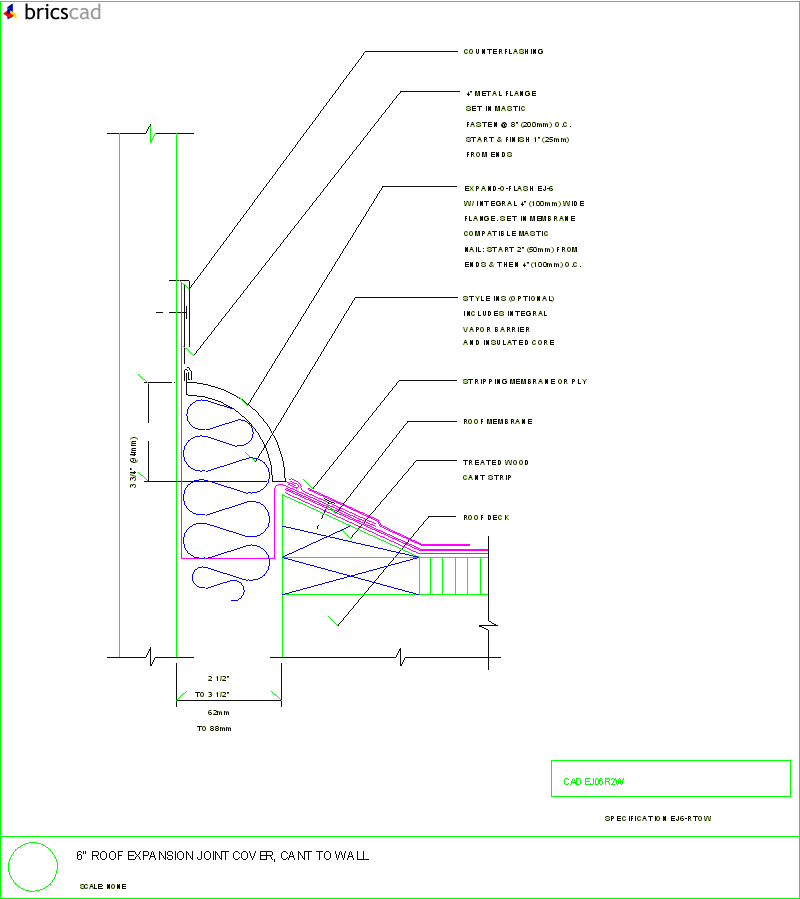 6 Expansion Joint Cover, Cant to Wall. AIA CAD Details--zipped into WinZip format files for faster downloading.