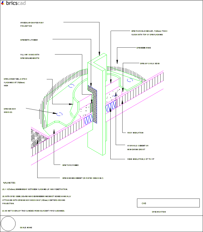 Roof Penetration Pan with Peel & Stick Flashing. AIA CAD Details--zipped into WinZip format files for faster downloading.