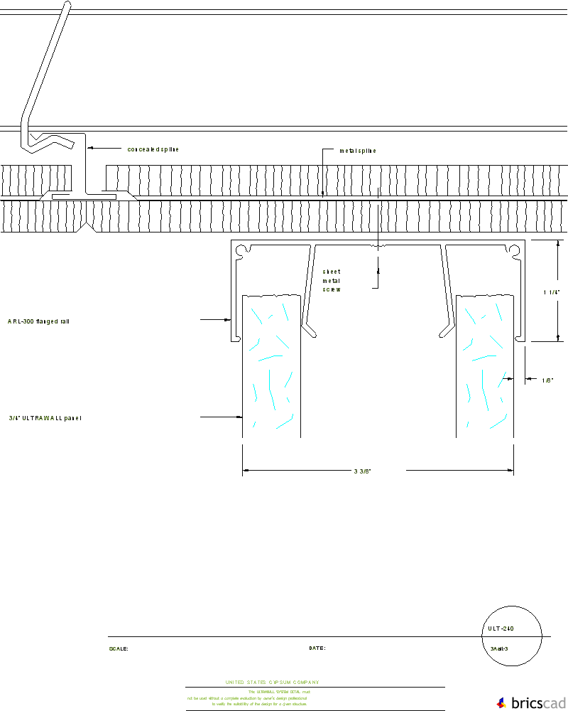 ULT240 CONCEALED GRID SYSTEM FOR ACOUSTICAL TILE 3A(alt-3). AIA CAD Details--zipped into WinZip format files for faster downloading.